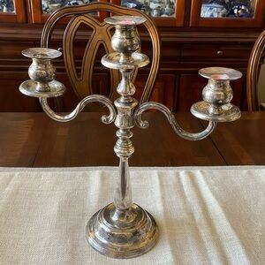 Silver Plate 3 light candle Candelabra 14.75” tall